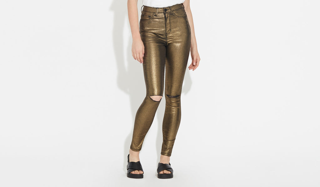 Anika | High Rise Skinny - Metallic Gold