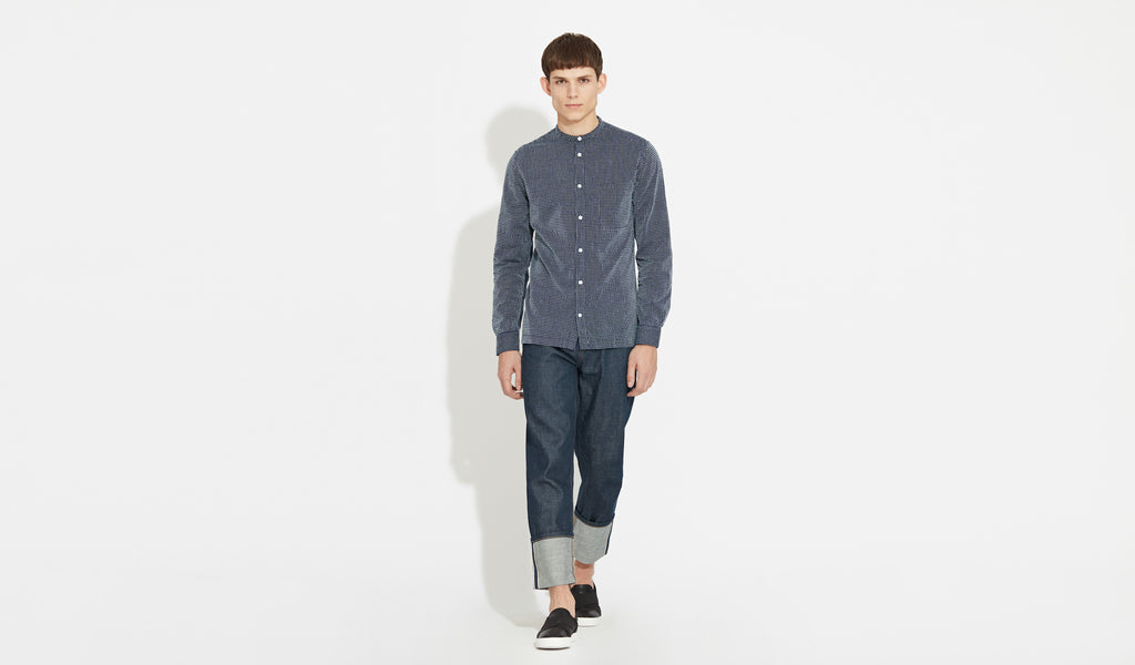 Arne | Indigo-Dobby - Grandad Shirt