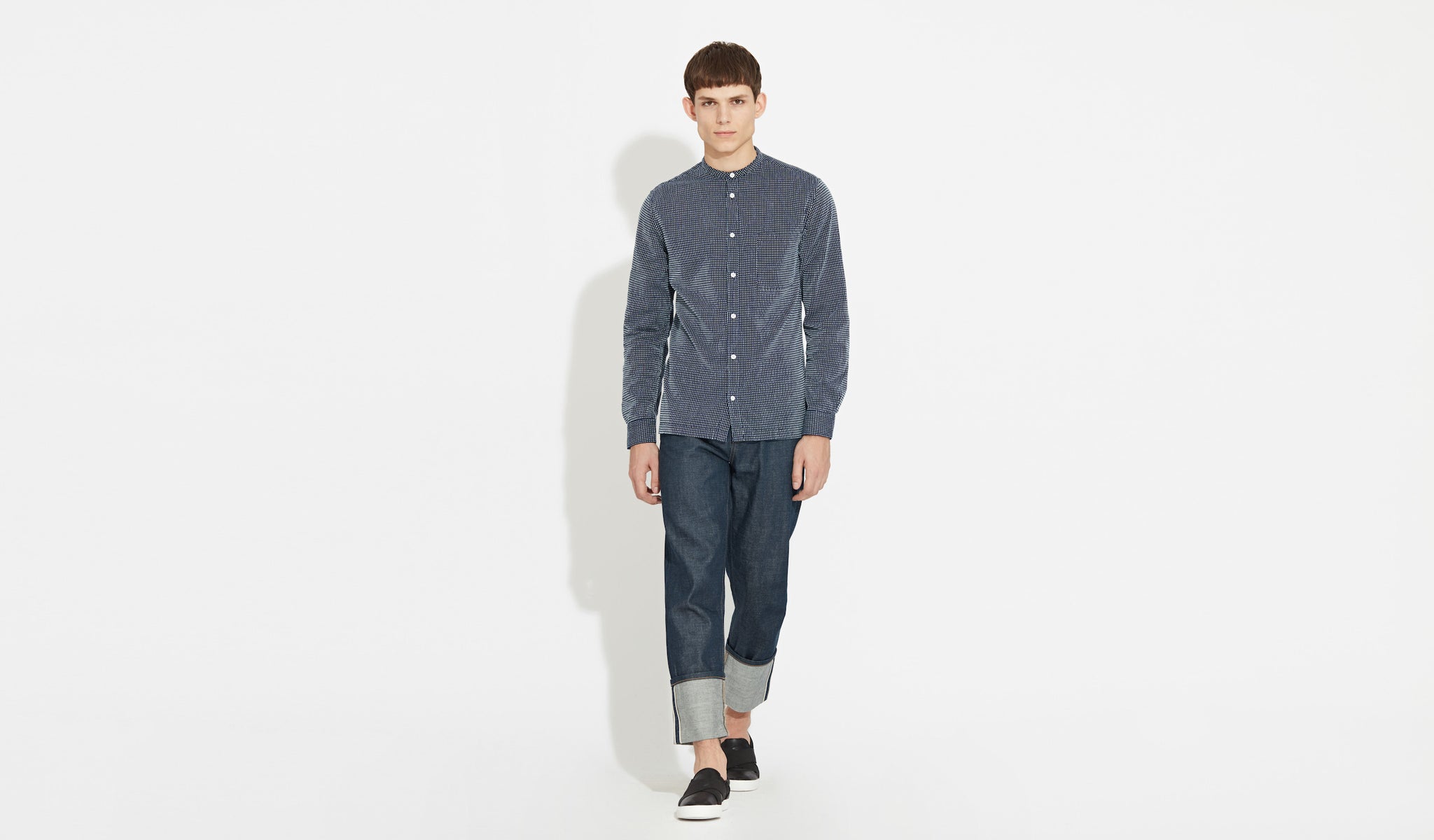 Arne | Indigo-Dobby - Grandad Shirt