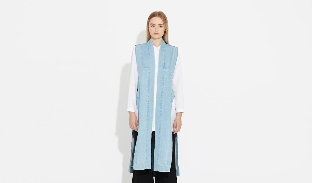 Janna | Powder-Blue - Longline Wastecoat