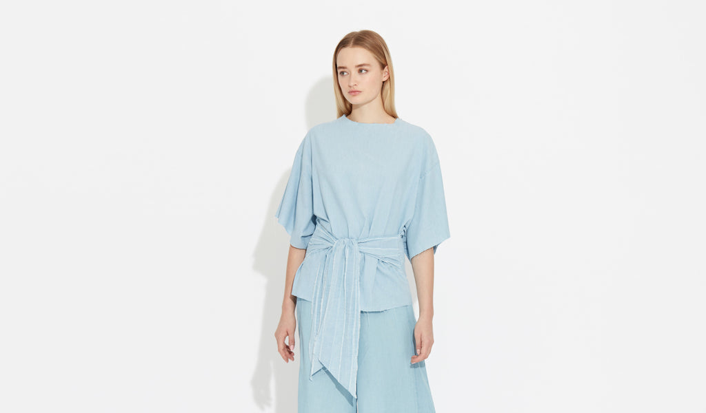 Katya | Powder-Blue - Belted Top