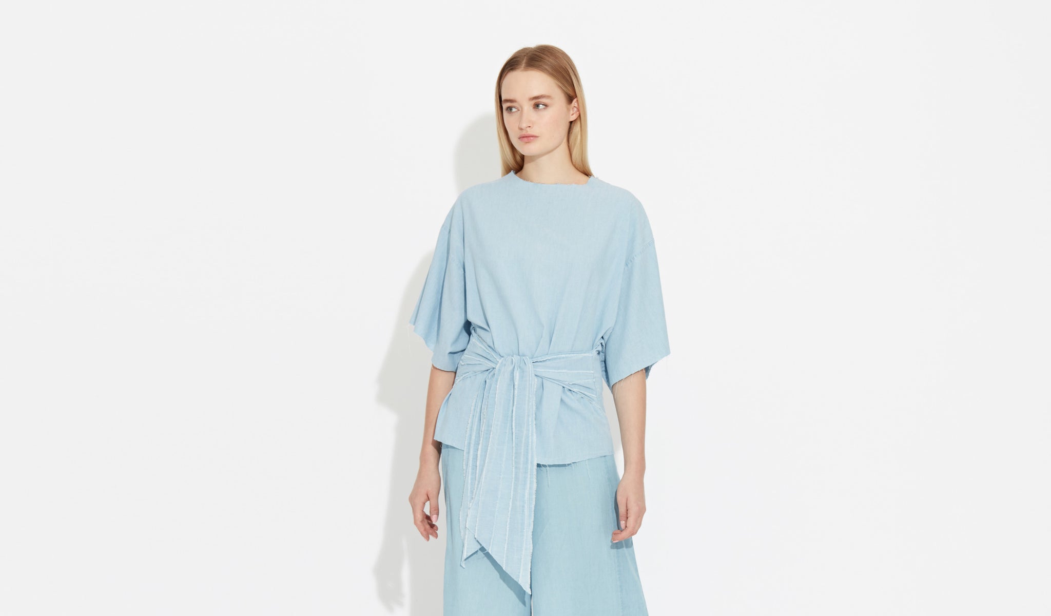 Katya | Powder-Blue - Belted Top